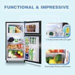 WANAI Mini Fridge with Freezer - Black Double Door