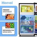 WANAI Mini Fridge with Freezer - Black Double Door