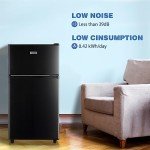 WANAI Mini Fridge with Freezer - Black Double Door