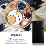 WANAI Mini Fridge with Freezer - Black Double Door