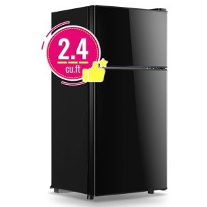 Compact Dual Door Mini Fridge with Freezer - Black