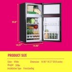 Compact Dual Door Mini Fridge with Freezer - Black
