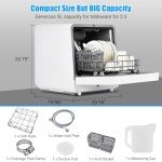 Compact Countertop Dishwasher with 6 Wash Programs