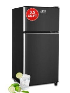 Vintage Double Door Black Mini Refrigerator with Freezer