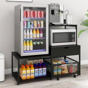 Mini Fridge Stand with Storage and Power Outlet