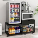 Mini Fridge Stand with Storage and Power Outlet