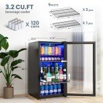 Mini Beverage Refrigerator with Glass Door, 3.2 Cu.Ft