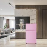 Saeoola 3.2 Cu.Ft Pink Mini Fridge with Freezer