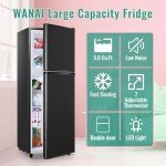 WANAI 5.0 Cu.Ft Dual Door Refrigerator, Black