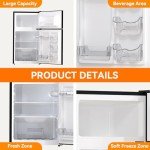 Compact Frestec Mini Fridge with Freezer - 3.5 Cu.Ft