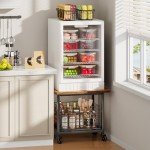 Mini Fridge Stand with Wheels and Storage