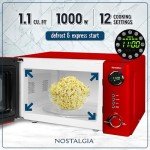 Nostalgia 1000W Retro Countertop Microwave Oven, Red