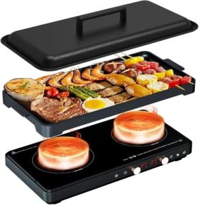 Portable Double Induction Cooktop with Griddle Pan