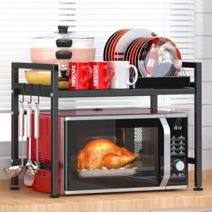 Adjustable 2-Tier Microwave Oven Rack Organizer