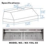 Akicon 60" Built-in Range Hood Insert, 1200 CFM