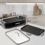 CUSIMAX Indoor Grill, Electric Smokeless Grill, 1500W Korean BBQ Grill, Electric Grill Griddle with LED Smart Display & Tempered Glass Lid, Non-stick Removable Grill Plate & Griddle Plate, Black