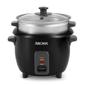 Aroma 3-Cup Rice Cooker and Steamer, Black