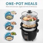 Aroma 3-Cup Rice Cooker and Steamer, Black