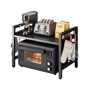 Adjustable Microwave Rack with Hooks - 100lb Capacity