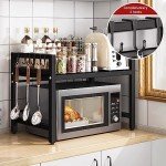 Adjustable Microwave Rack with Hooks - 100lb Capacity