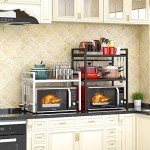 Adjustable 2-Tier Microwave Rack with Hooks