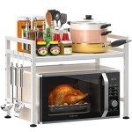 Adjustable 2-Tier Microwave Rack with Hooks