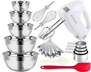 WEPSEN 5-Speed Hand Mixer with 5 Mixing Bowls