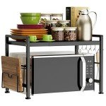 Adjustable 2-Tier Microwave Oven Rack with Hooks