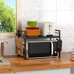 Adjustable 2-Tier Microwave Oven Rack with Hooks