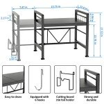 Adjustable 2-Tier Microwave Oven Rack with Hooks
