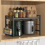 Adjustable 2-Tier Microwave Oven Rack with Hooks