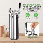 NutriChef Pressurized Growler Tap System, 128oz Stainless Steel Mini Keg Dispenser Portable Kegerator Kit, Co2 Pressure Regulator Keeps Carbonation for Craft Beer, Draft and Homebrew