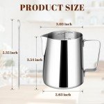 Amrules Milk Frothing Pitcher, 12oz Milk Frother Cup with Clear Scale, 304 Stainless Steel Cappuccino Espresso Machine Accessories for Barista Coffee Bar with Latte Art Pen, Silver