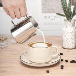 Amrules Milk Frothing Pitcher, 12oz Milk Frother Cup with Clear Scale, 304 Stainless Steel Cappuccino Espresso Machine Accessories for Barista Coffee Bar with Latte Art Pen, Silver