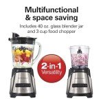 Hamilton Beach Power Elite Blender for Shakes and Smoothies with 3-Cup Vegetable Chopper Mini Food Processor, 40oz Glass Jar, 12 Functions for Puree, Ice Crush, Black and Stainless Steel (58149)