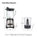 Hamilton Beach Power Elite Blender for Shakes and Smoothies with 3-Cup Vegetable Chopper Mini Food Processor, 40oz Glass Jar, 12 Functions for Puree, Ice Crush, Black and Stainless Steel (58149)