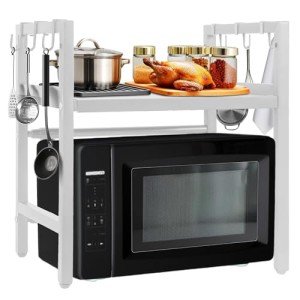 pelreame Microwave Rack,Microwave Stand,Kitchen countertop Organizer,Kitchen Counter Storage,Small Microwave Stand,Microwave Stand countertop,Microwave Oven Rack,Microwave Stands(White)…