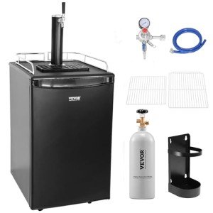 VEVOR Beer Kegerator, Single Tap Draft Beer Dispenser, Full Size Keg Refrigerator With Shelves, CO2 Cylinder, Drip Tray & Rail, 32°F- 50°F Temperature Control, Holds 1/6, 1/4, 1/2 Barrels, Black