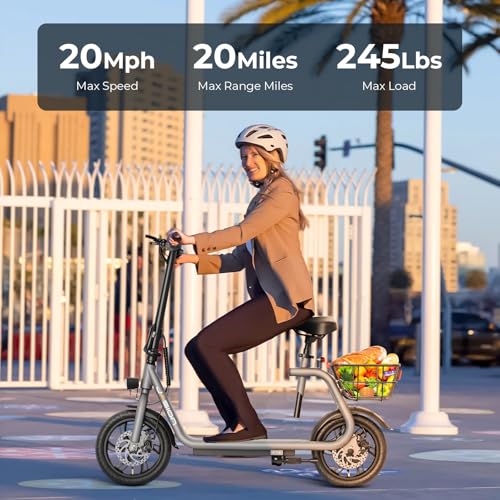 Jasion Foldable Electric Scooter with Seat and Basket