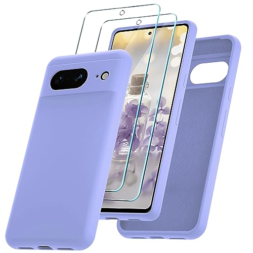 Lavender Purple Silicone Google Pixel 8 Case with Protectors