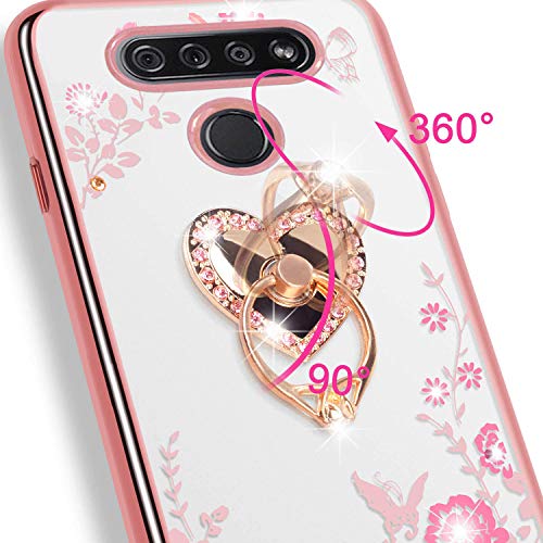 LG K51 Glitter Butterfly Heart Case - Rose Gold