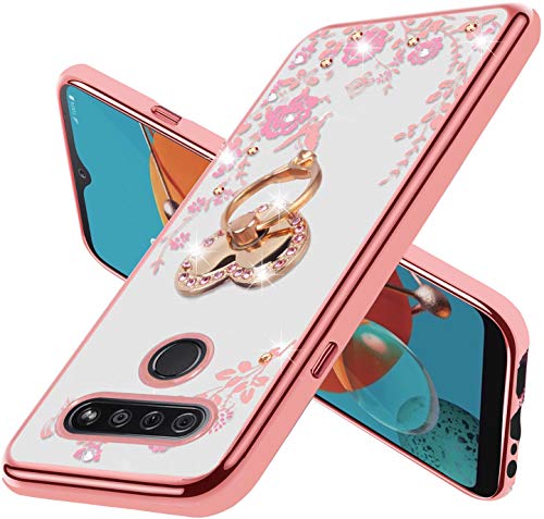 LG K51 Glitter Butterfly Heart Case - Rose Gold