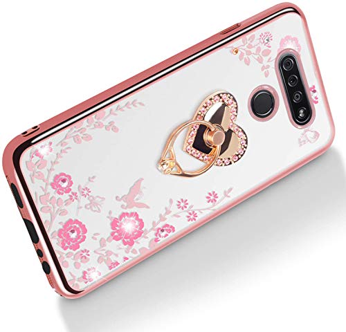 LG K51 Glitter Butterfly Heart Case - Rose Gold