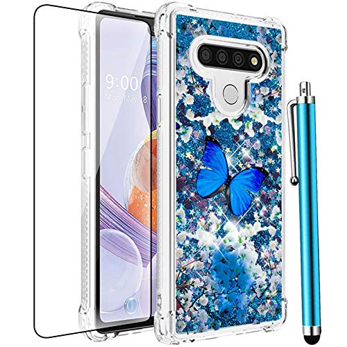 LG Stylo 6 Glitter Bling Liquid Case - Blue Butterfly
