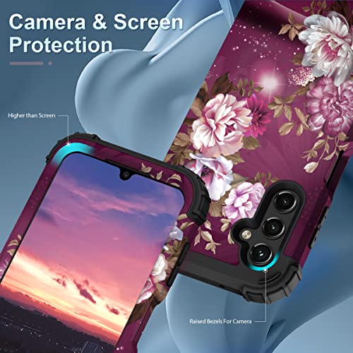 Samsung Galaxy A14 5G Hybrid Protective Case - Burgundy Flowers
