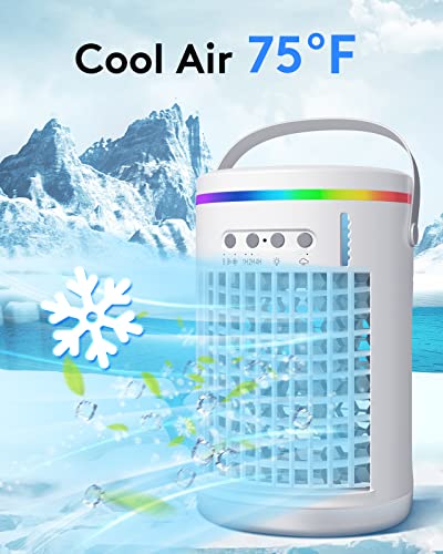Portable Air Conditioners Fan,Wavego 1400ml Evaporative mini air conditioner with 7 Colors Light,3 Speeds Personal Air Conditioner,Personal Air Cooler with Humidifier for Room Bedroom Office (White)