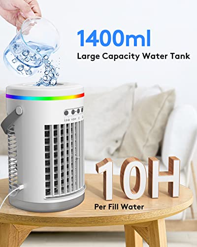 Portable Air Conditioners Fan,Wavego 1400ml Evaporative mini air conditioner with 7 Colors Light,3 Speeds Personal Air Conditioner,Personal Air Cooler with Humidifier for Room Bedroom Office (White)