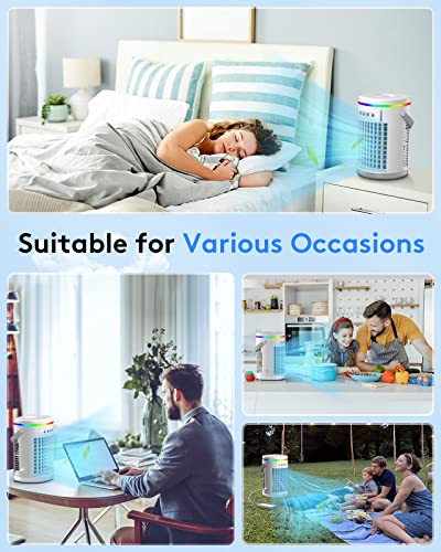 Portable Air Conditioners Fan,Wavego 1400ml Evaporative mini air conditioner with 7 Colors Light,3 Speeds Personal Air Conditioner,Personal Air Cooler with Humidifier for Room Bedroom Office (White)