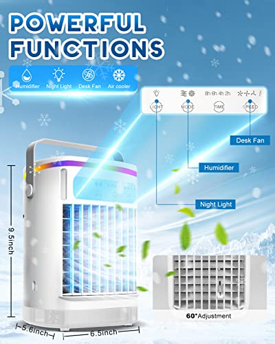 Portable 4-Speed Air Cooler with Timer & LED Light