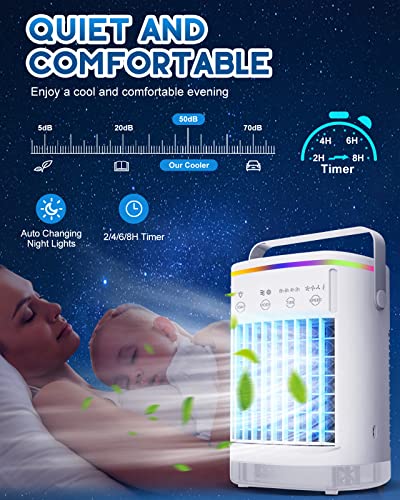 Portable 4-Speed Air Cooler with Timer & LED Light